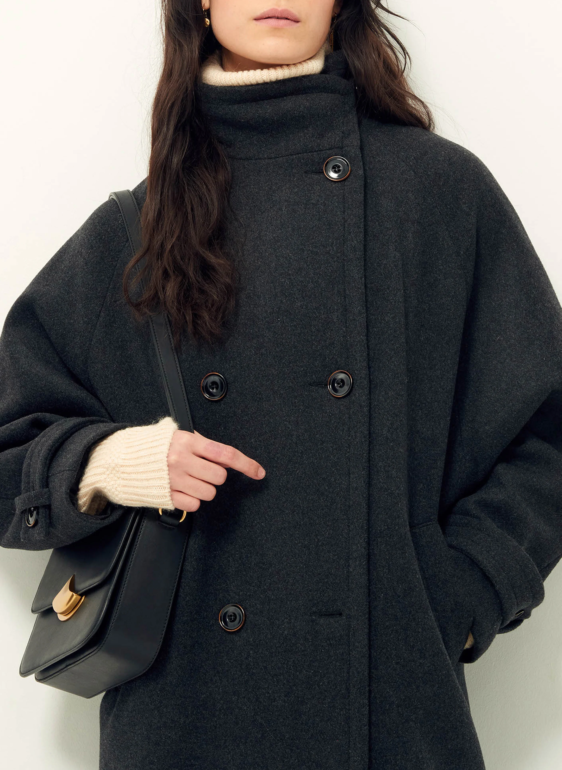 BLEECKO - Manteau col montant en laine mélangée | Noir