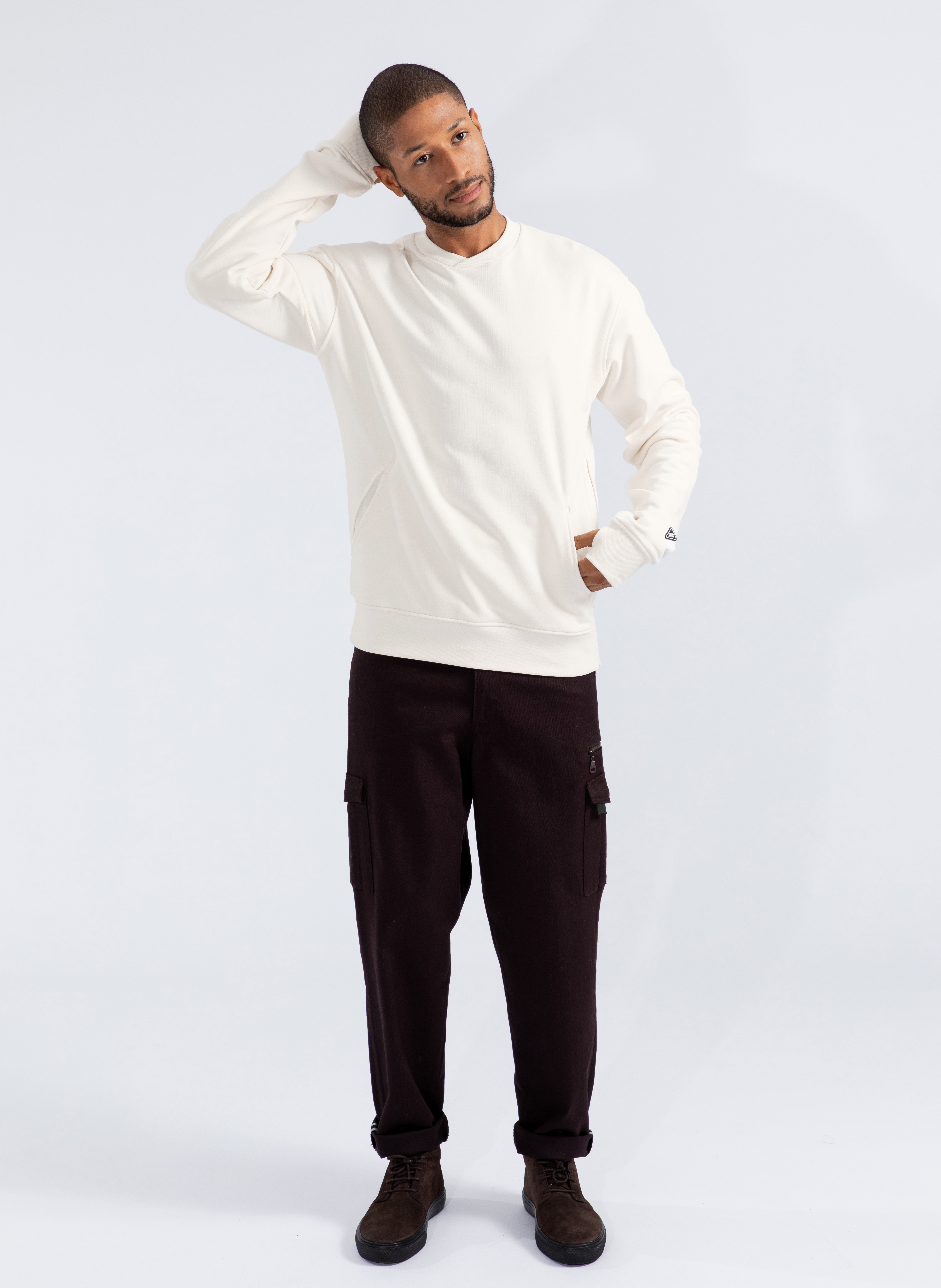 HORIZON - Sweat droit col rond en coton biologique | Beige