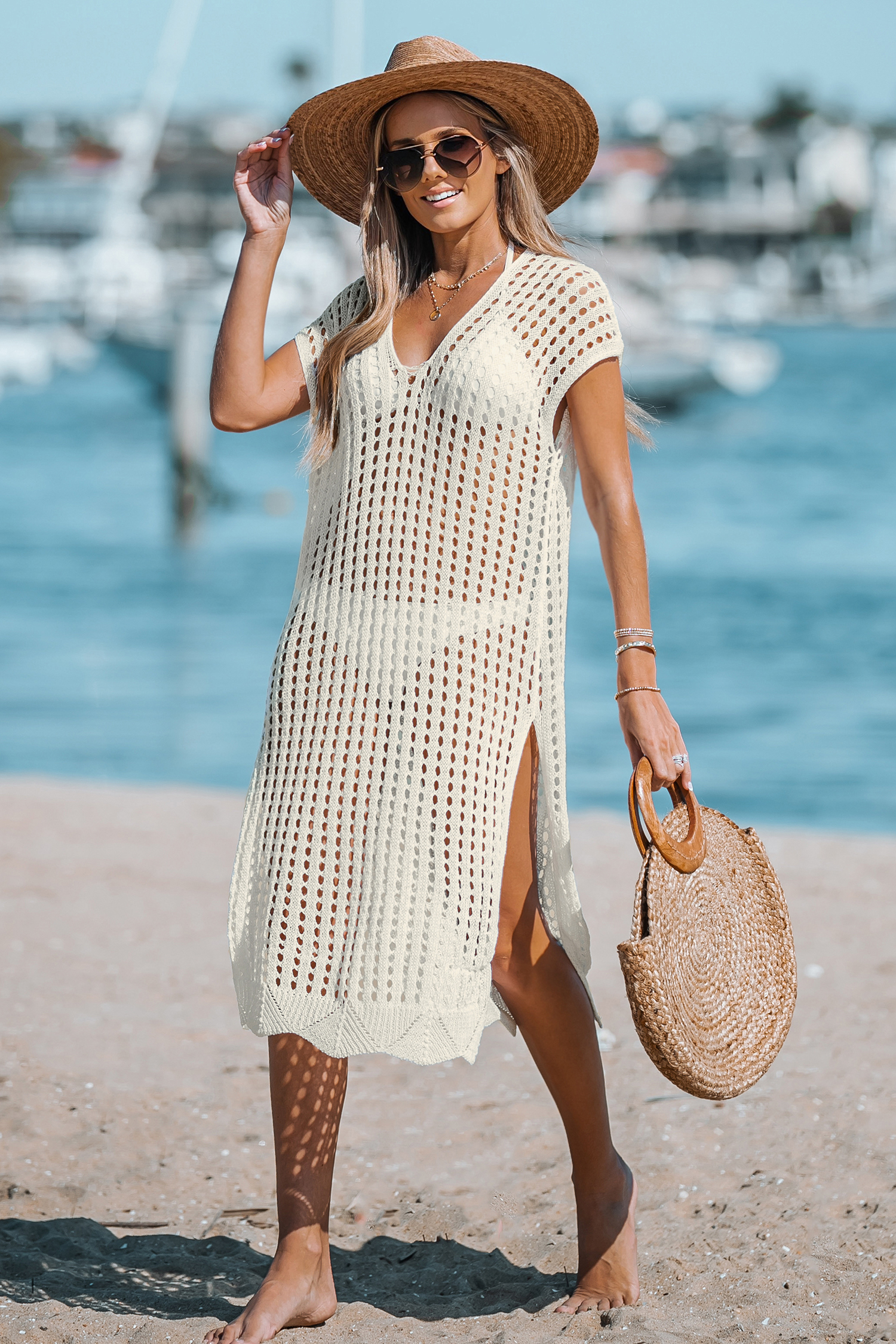 Robe cover up à manches courtes découpée