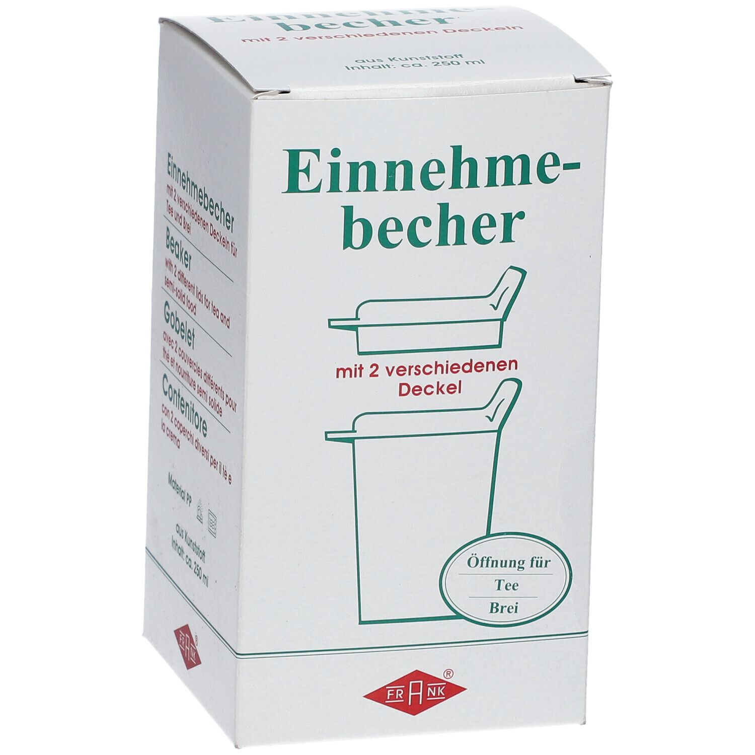 FRANK® Einnehmebecher Kunststoff mit austauschbaren Trinkdeckel 4 mm / 12 mm