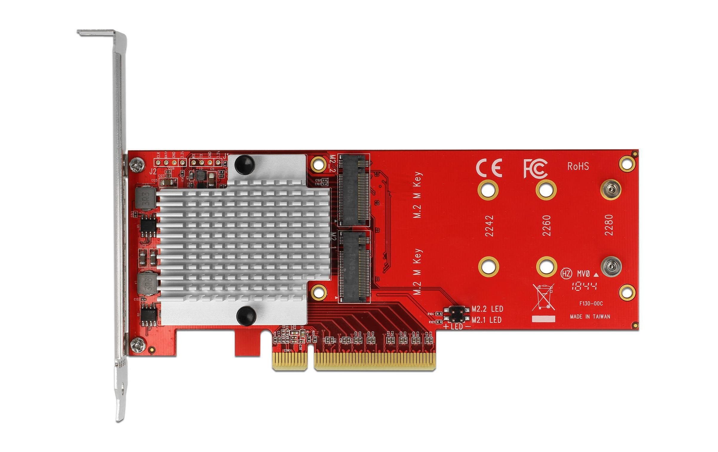 Host Bus Adapter 2x NVME M.2 SSDs, PCI-Ex8, bootfähig<br>Delock PCI Express x8 Karte zu 2 x intern NVMe M.2 Key M – Low Profile Formfaktor