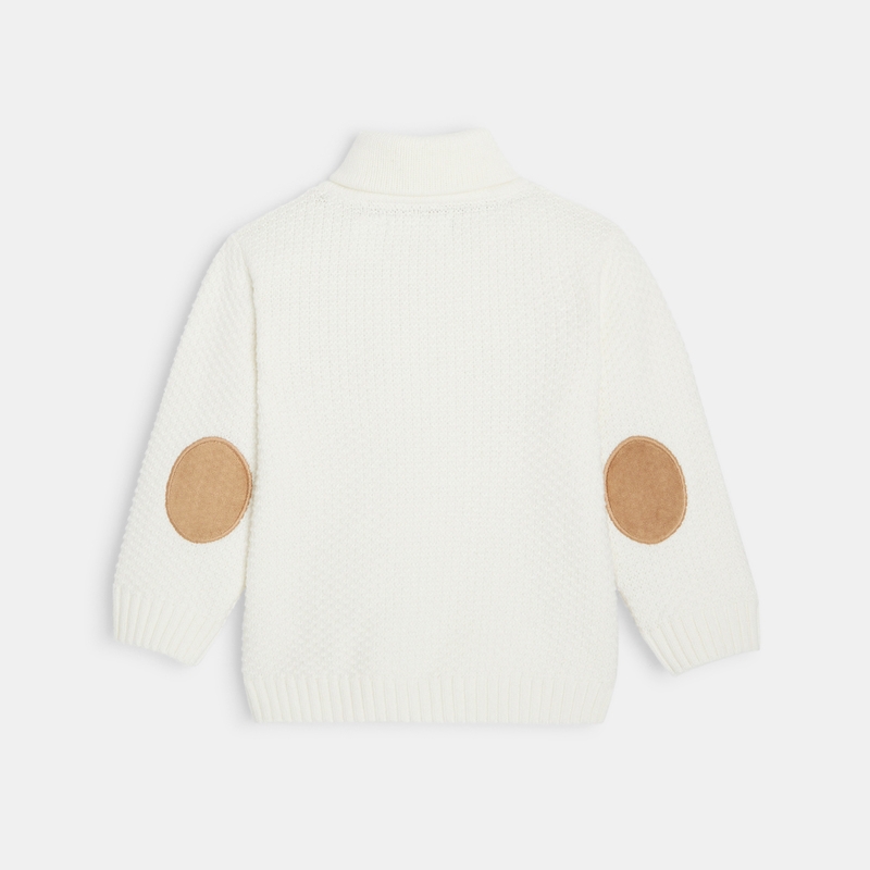 Pull col châle boutonné blanc bébé garçon