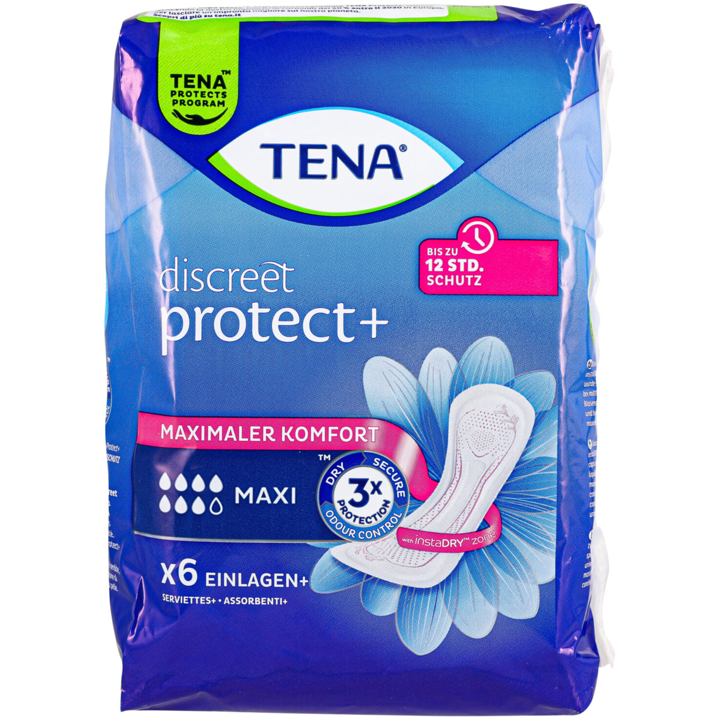 Tena Discreet protect+ Inkontinenz-Einlagen Maxi 6 Stück