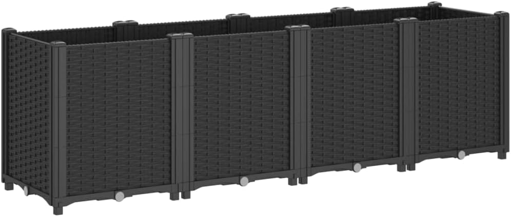 vidaXL Pflanzkübel, Blumenkübel mit modularem Design Rattan-Optik, Blumentopf für Terrasse Garten, Blumenkasten Pflanzkasten, Schwarz PP