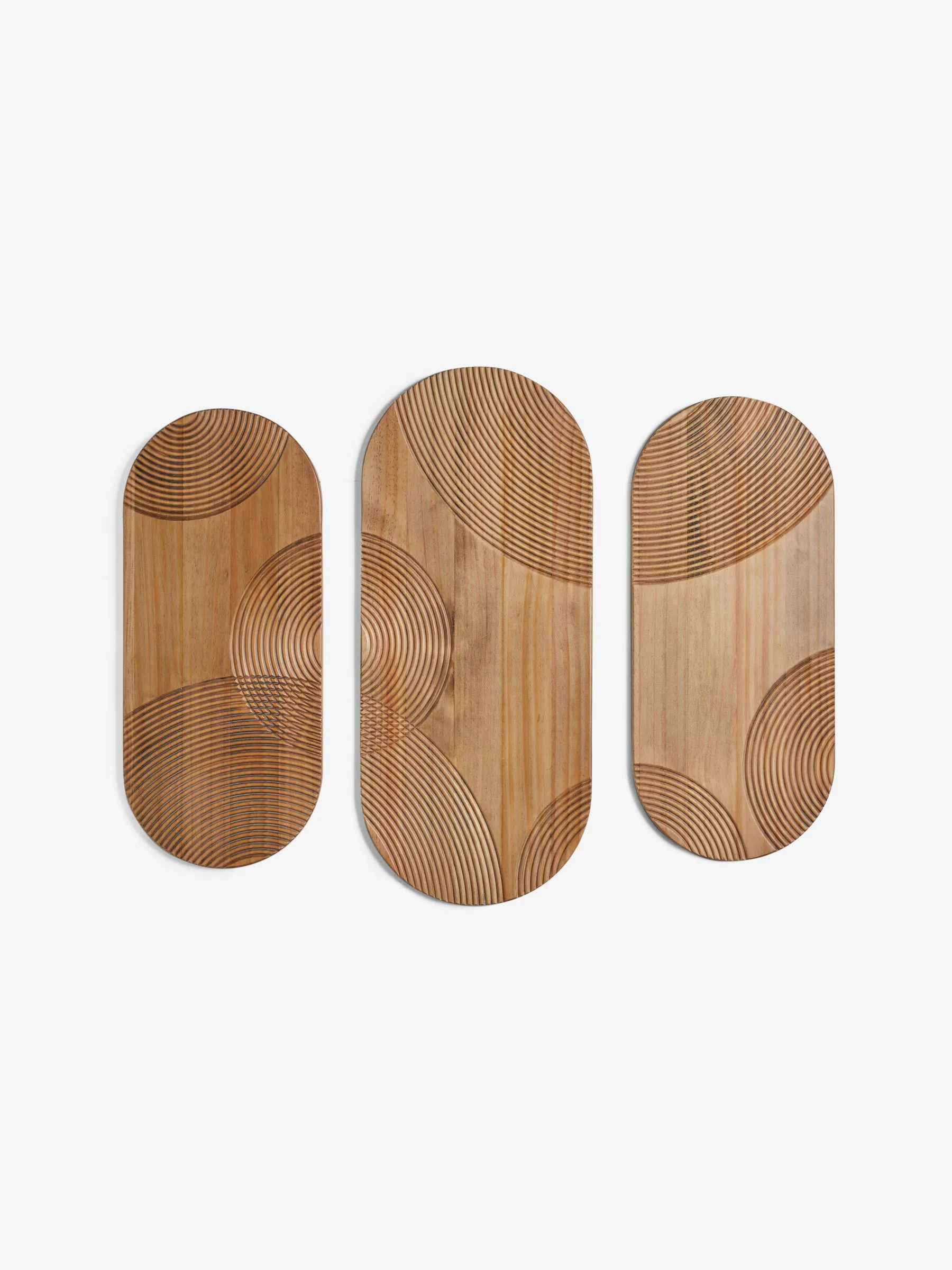 Set of 3 Wooden Global Carved Pill Wall Art