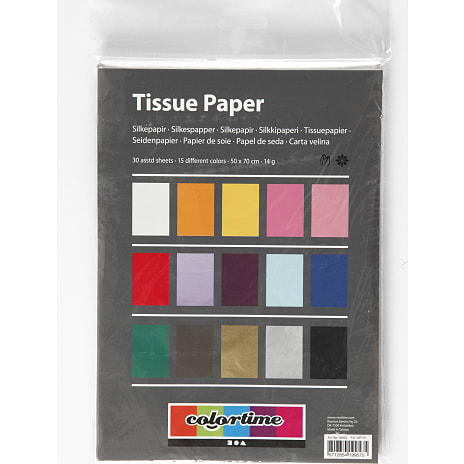 Silkepapir 50x70cm 30 ark - 15 farver