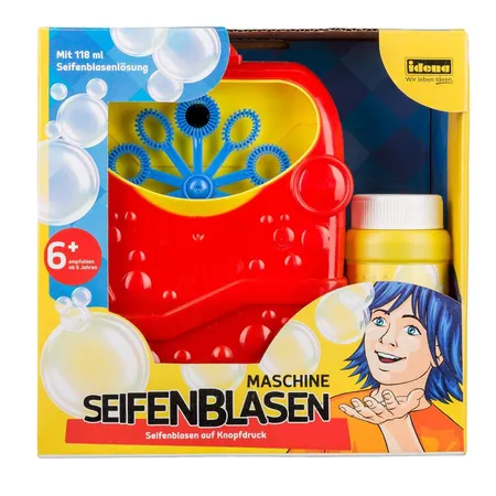 Idena Seifenblasen-Maschine, inkl. 118 ml Seifenblasenlösung, batteriebetrieben, rot