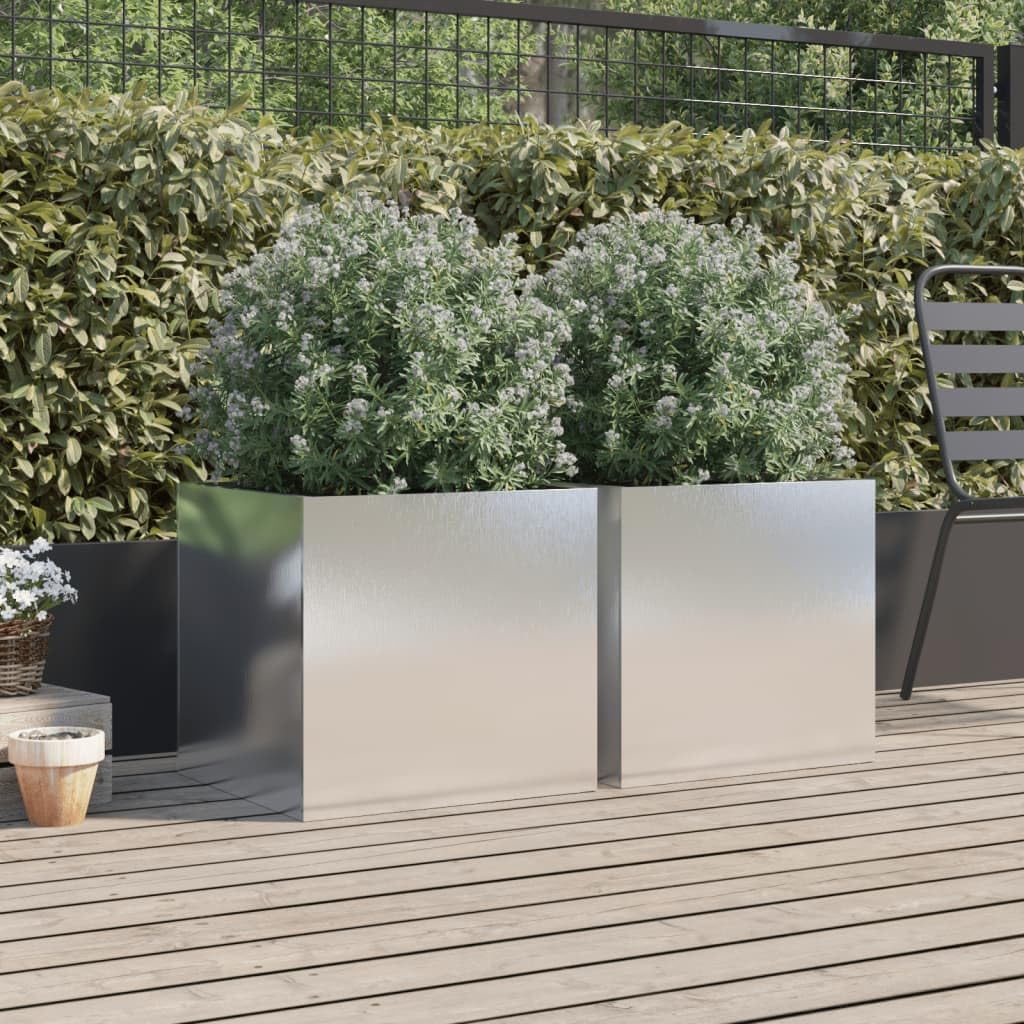 vidaXL Pflanzkübel 2 STK., Blumenkübel für Dekoration, Blumentopf für Terrasse Garten Balkon, Blumenkasten Hochbeet, Silbern Edelstahl