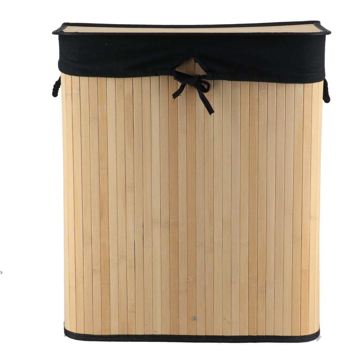 PANIERE LINGE PLIABLE DOUBLE COMPARTIMENT BAMBOU LIN NOIR