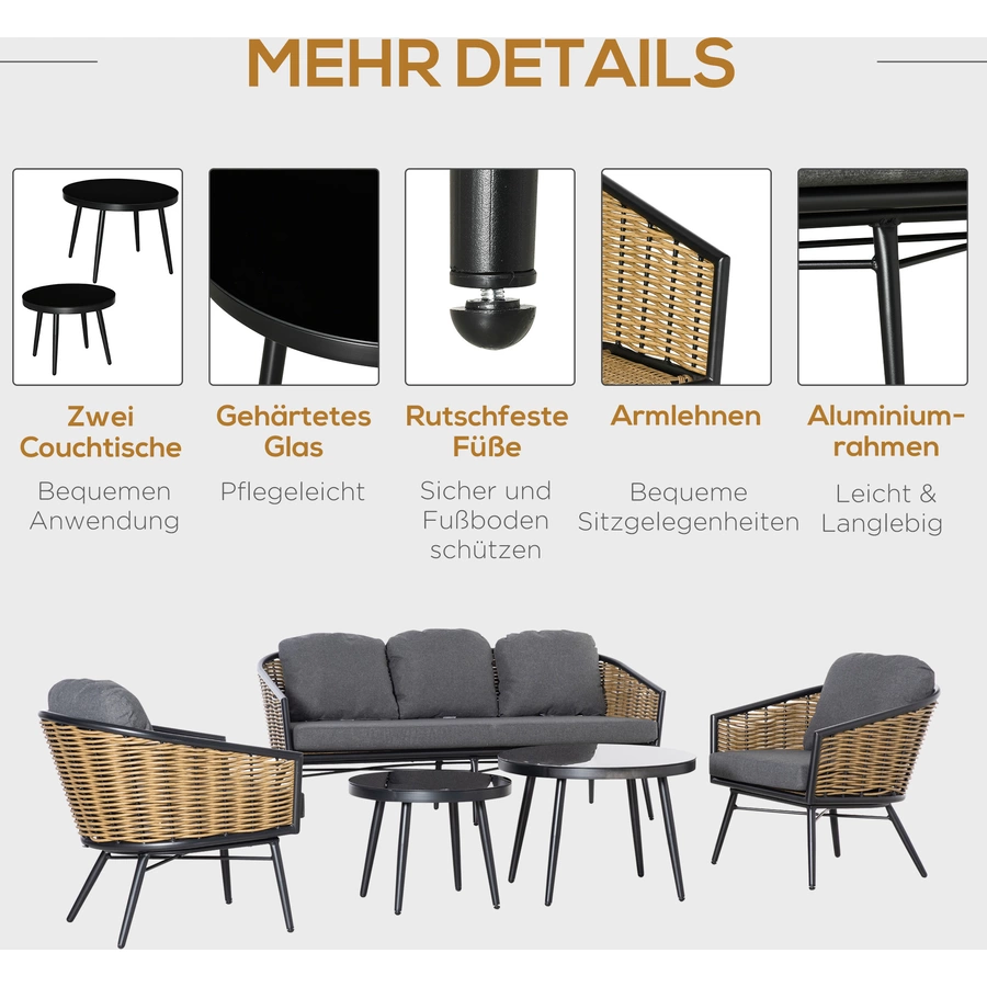 Outsunny Gartenmöbel-Set mit geflecht Design natur
