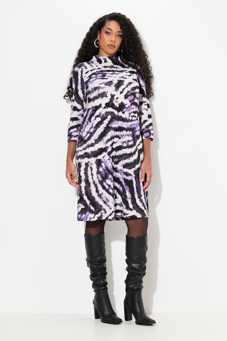 Sweatkleid, Batikdruck, Stehkragen, 3/4-Arm, Taschen