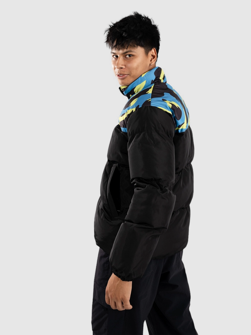 Polypop Black Tigra Pattern Chest Puffer Jacket black