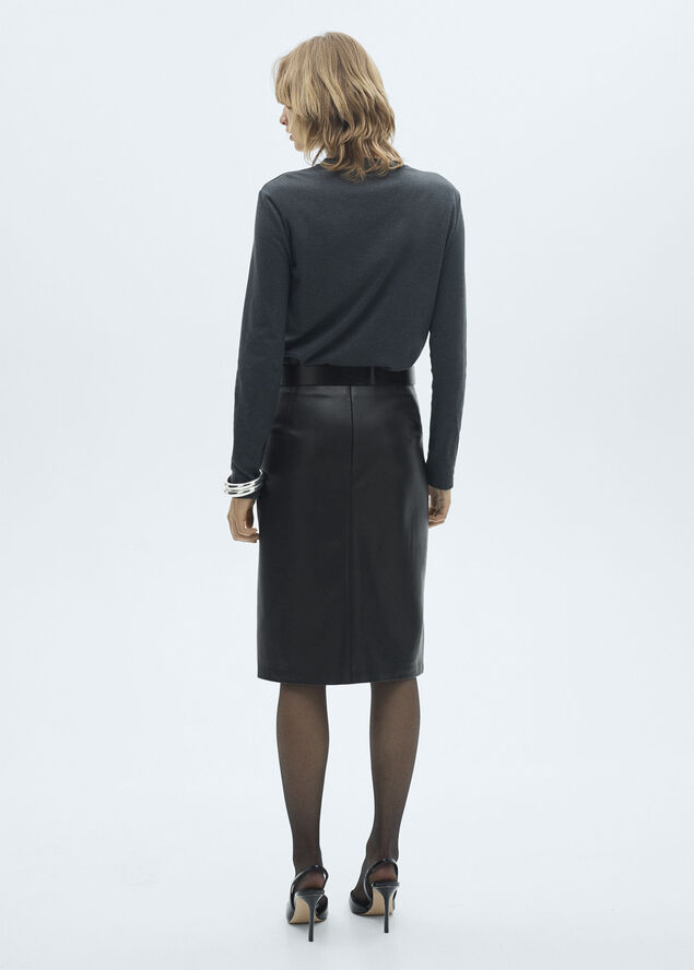 MANGO Faux-leather pencil skirt Black