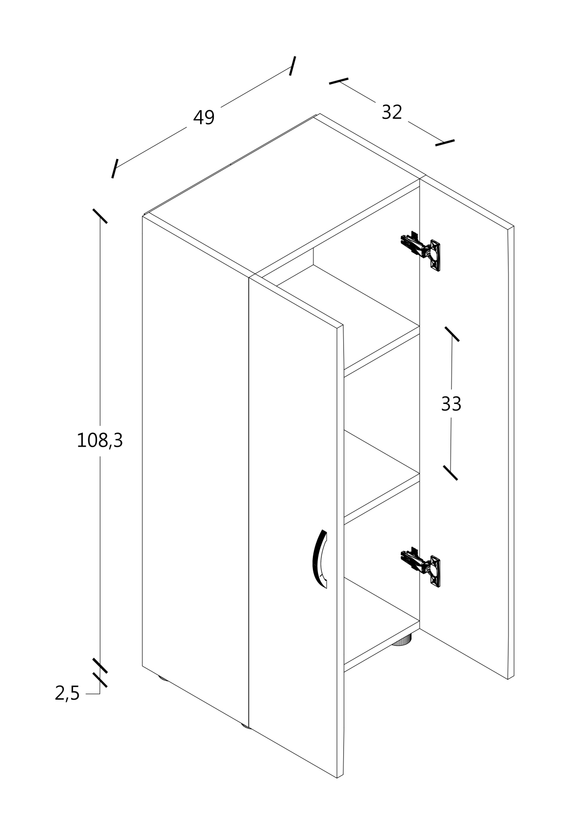 Büroschrank ULAS - Honig-Eiche - 3 Fächer - 49 cm