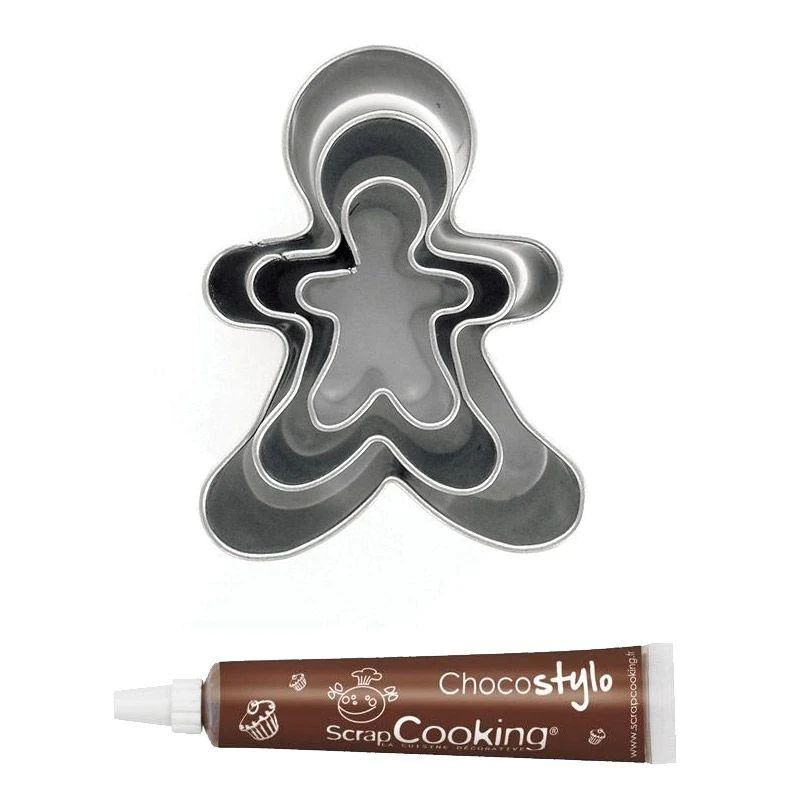 Stylo chocolat + 3 mini emporte-pièces Bonhomme en pain d'épices Youdo