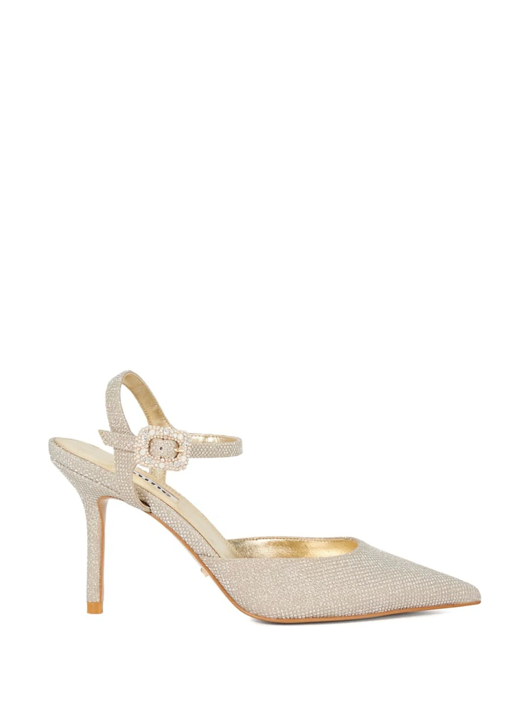 Glittergoud - Dune London Channel Y Back Open Court Heels