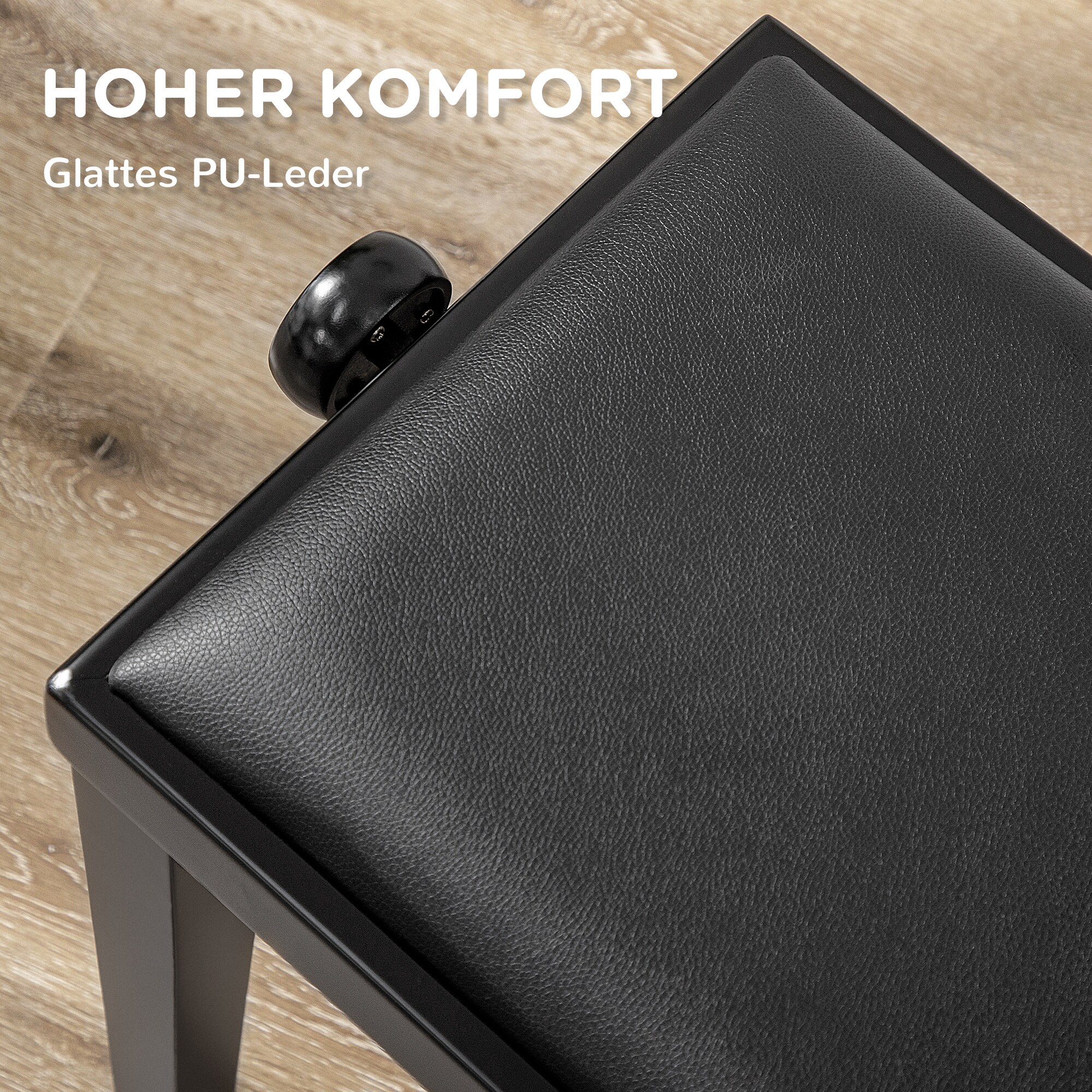 HOMCOM Klavierhocker mit rutschfesten Fußpads schwarz 63L x 33B x 45-56H cm