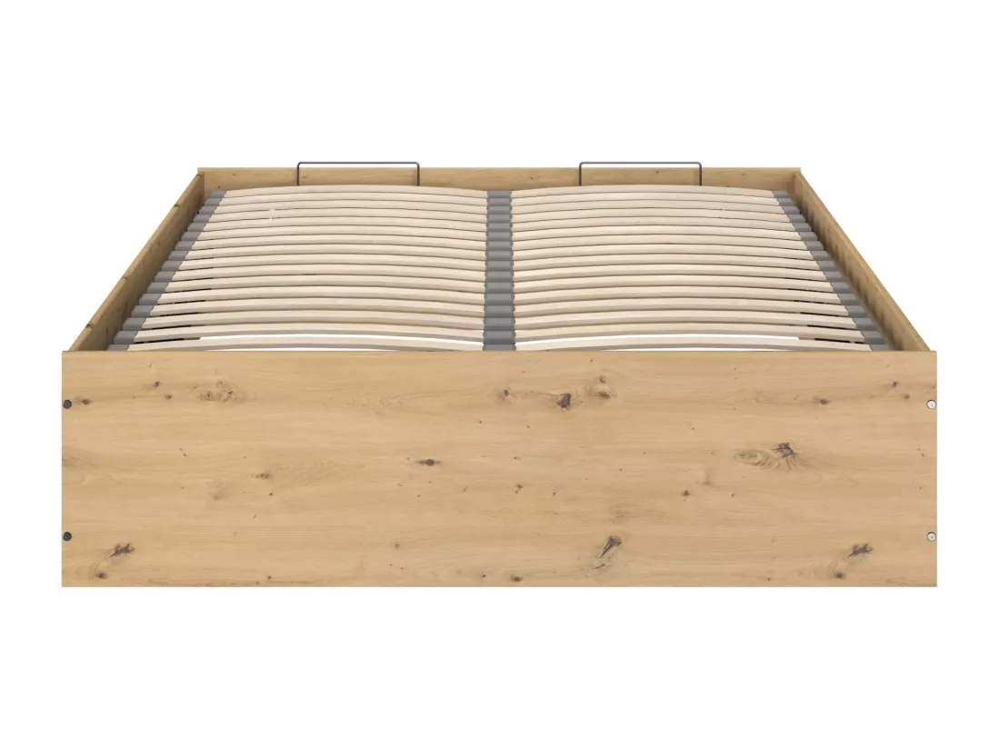 Lit coffre 140 x 190 cm - Coloris : Naturel et noir + Matelas - LUDARO