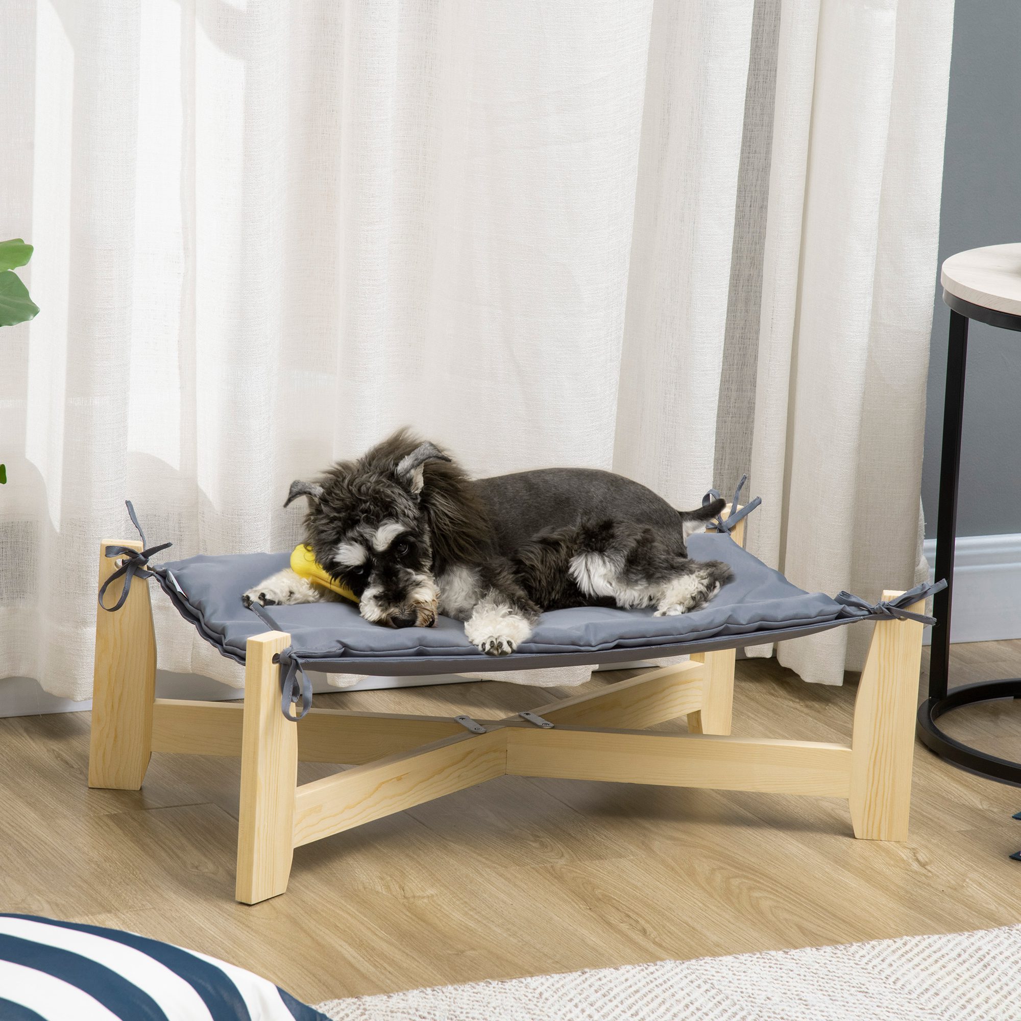 PawHut Haustierbett mit Kissen grau, natur 72L x 40B x 25H cm