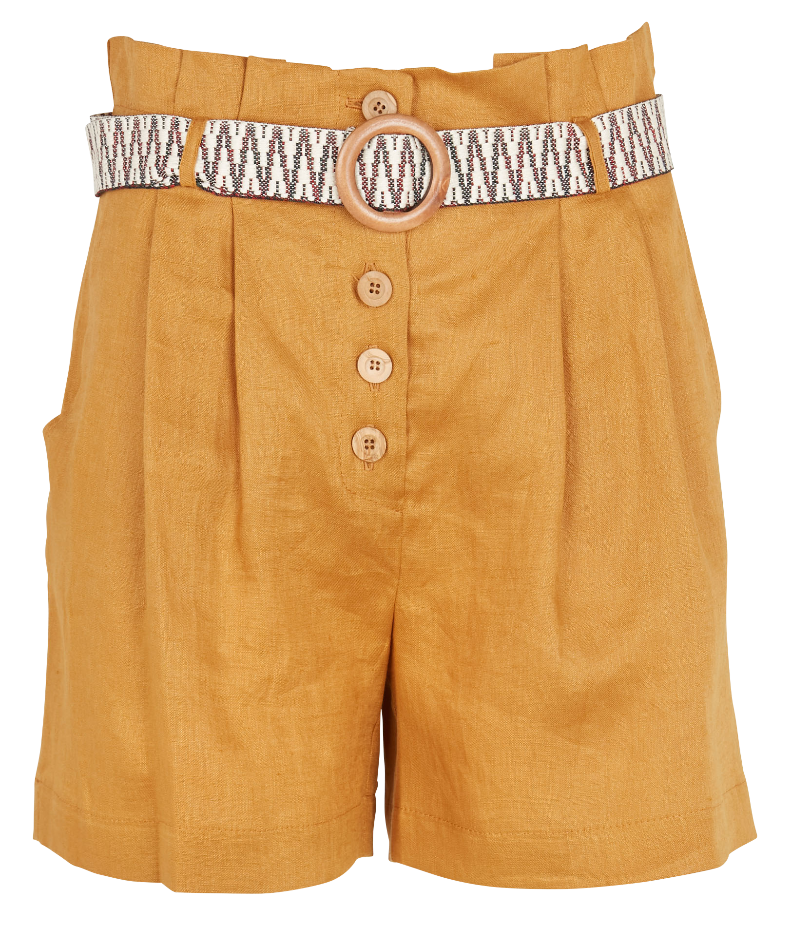 STANISLAS - Short ceinturé en lin| Orange