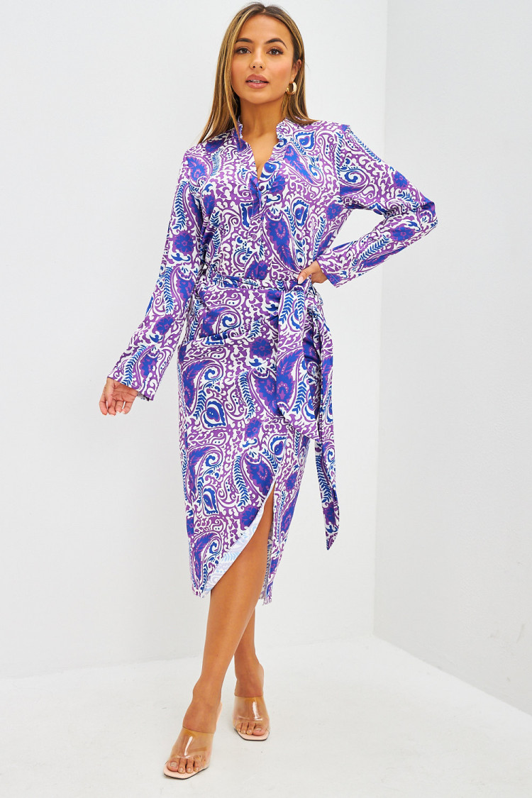 Ensemble chemise + jupe à motif Paisley violet et bleu