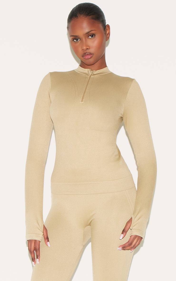 Vert Olive Veste Ajustée Sans Couture Avec Détails De Lignes