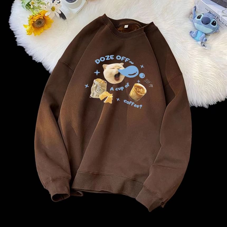 Rosesand - Sweatshirt met lange mouwen en katten- en letterprint, losvallend model