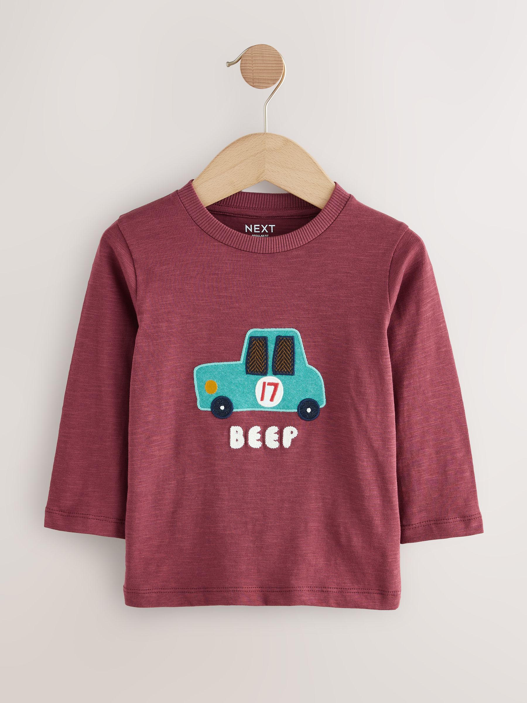 Berry Rood Auto - T-shirt met applicatie en lange mouwen (3 mnd-7 jr)