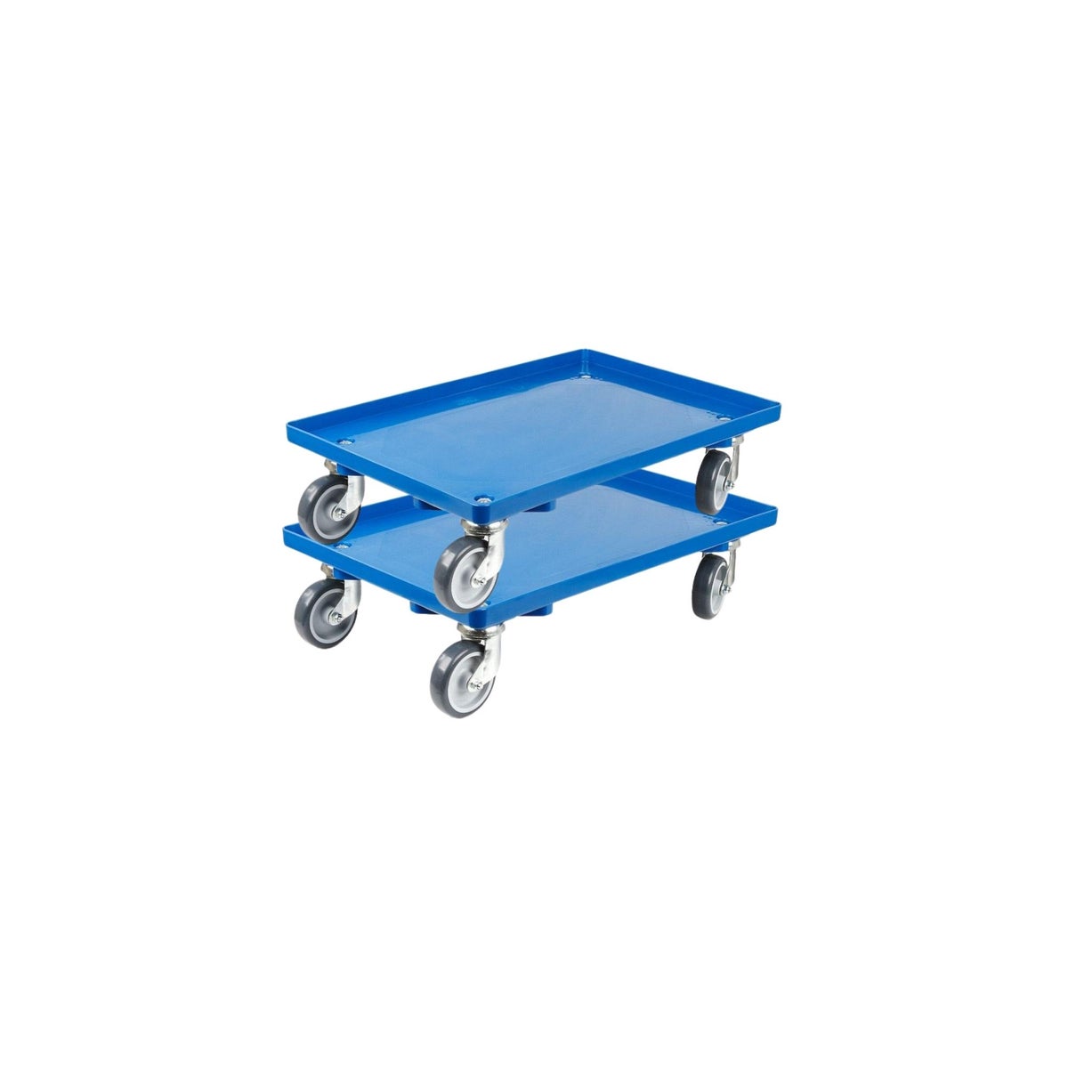 PROREGAL Voordeelset 2x Transportwagens voor Euroboxen 60 x 40 cm met Rubberen Wielen, Blauw, Gesloten Dek, 2 Zwenkwielen en 2 Bokwielen, Draagvermogen 300 kg