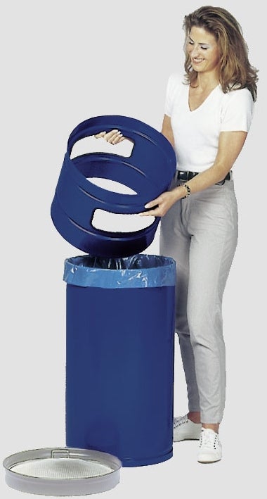 PROREGAL Robuuste Combi-asbak met 2 compartimenten, 104 liter, HxBxD 99 x 43,5 x 43,5 cm, Gegalvaniseerd staal, Blauw