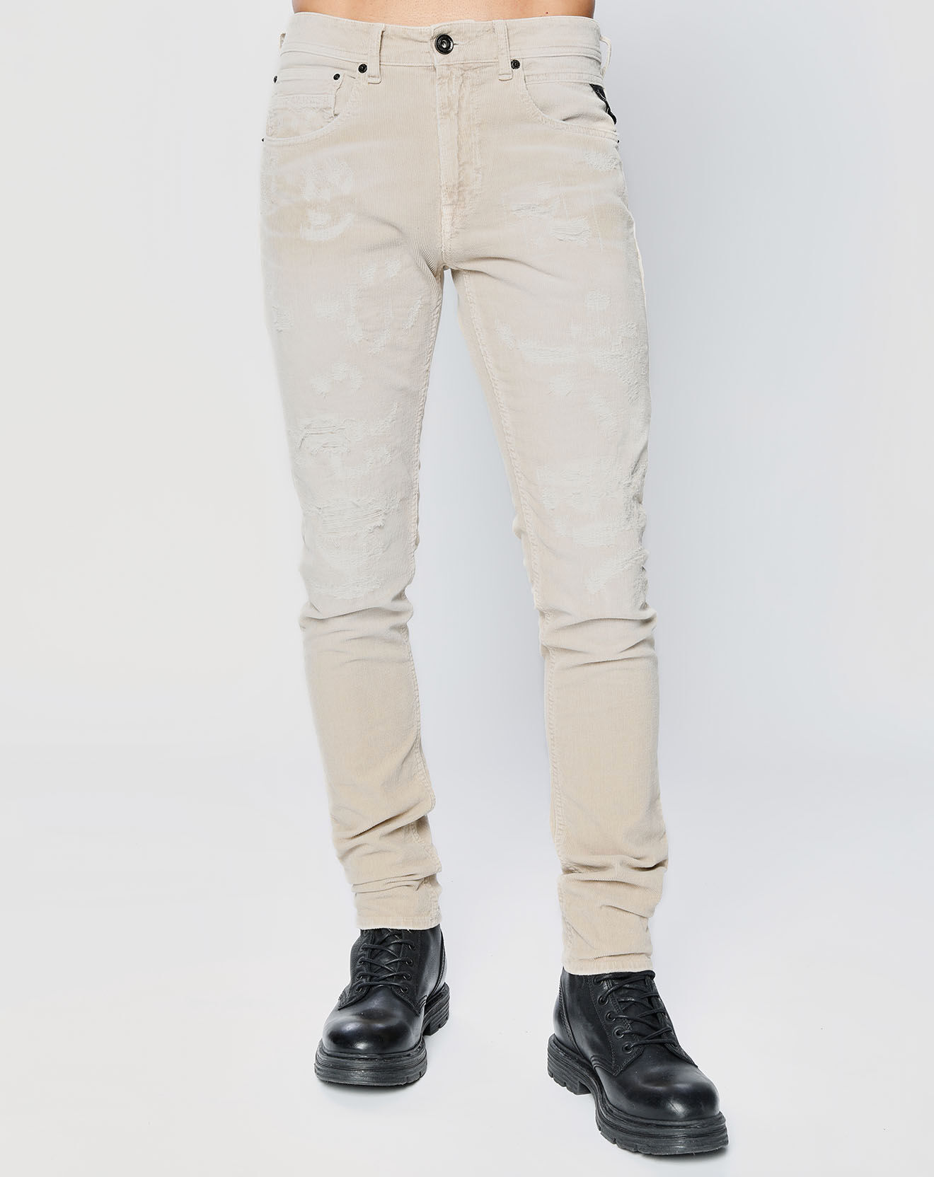 Replay Jean Skinny en Velours côtelé Broken Eged beige