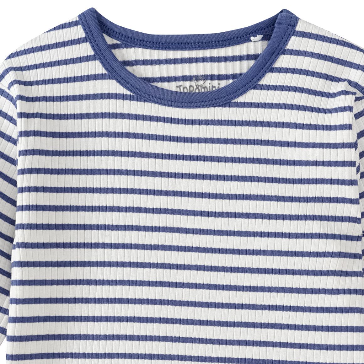 Topomini Pure Collection Baby Langarmshirt mit Rippstruktur weiss / dunkelblau