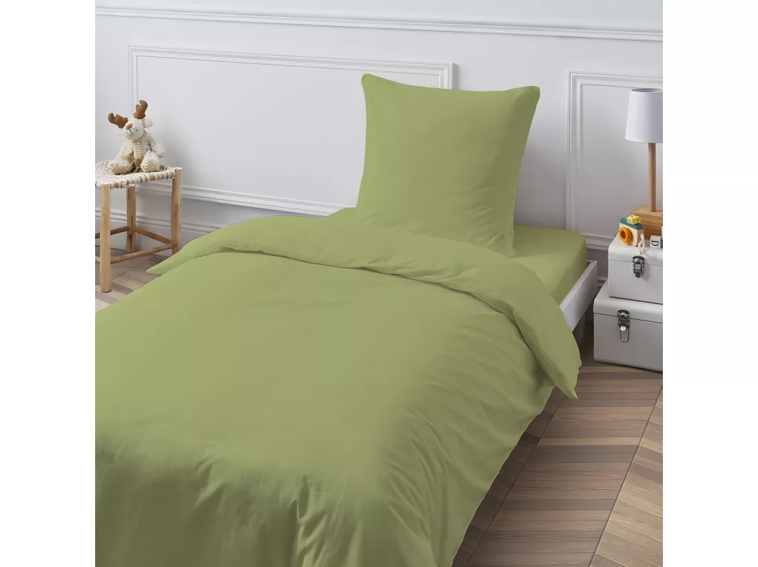 Drap housse en coton 57 fils uni bonnet 25cm tilleul 80x200cm