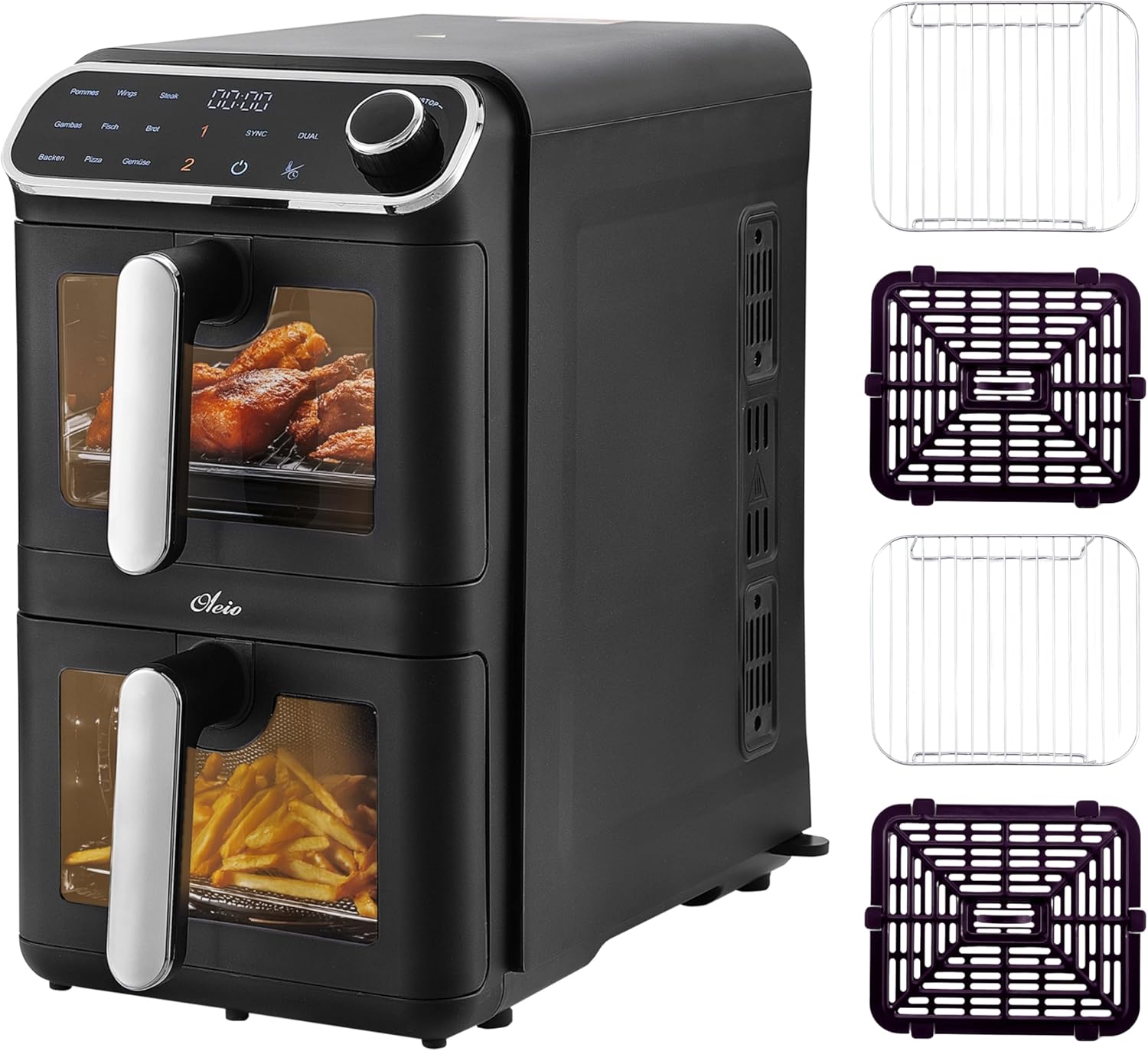 Maestro Airfryer Doppelkammer XXL Heißluftfritteuse 2 Kammern I 2460W - Heißluftfritteuse mit Glas Sichtfenster I 11L I Antihaftbeschichtung I spülmaschinenfest I platzsparend I energiesparend