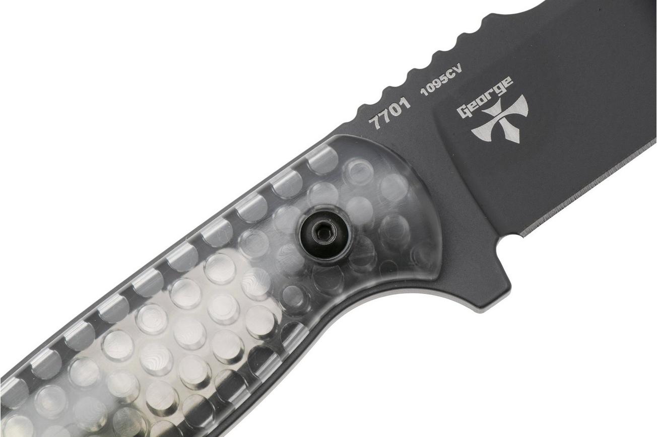 KA-BAR Cool Name 7701, Black 1095 Cro-Van Sheepsfoot, Transparent Honeycomb Smoke Polycarbonate, vaststaand mes, Les George design