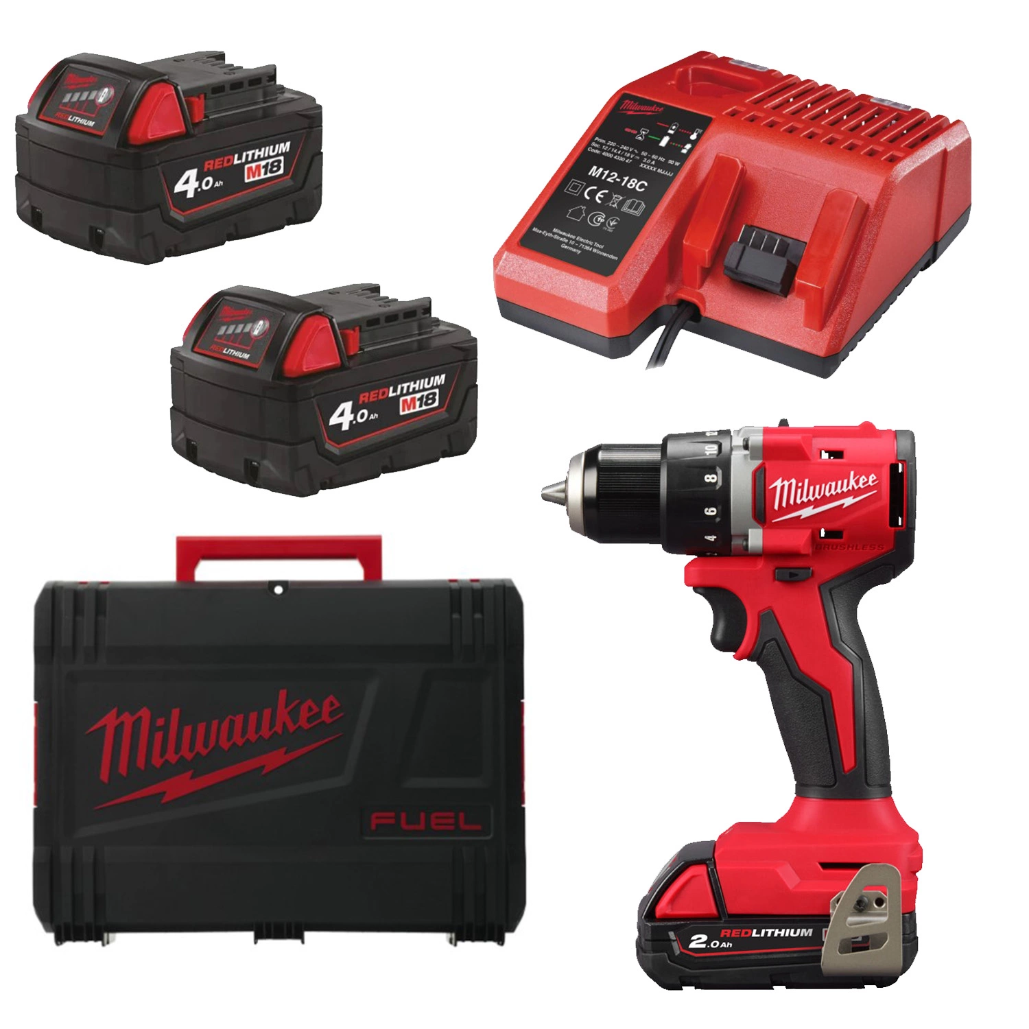 Milwaukee M18 BLDDRC-202C 18V Li-ion accu boor-/schroefmachine (2x 2.0Ah accu) in koffer