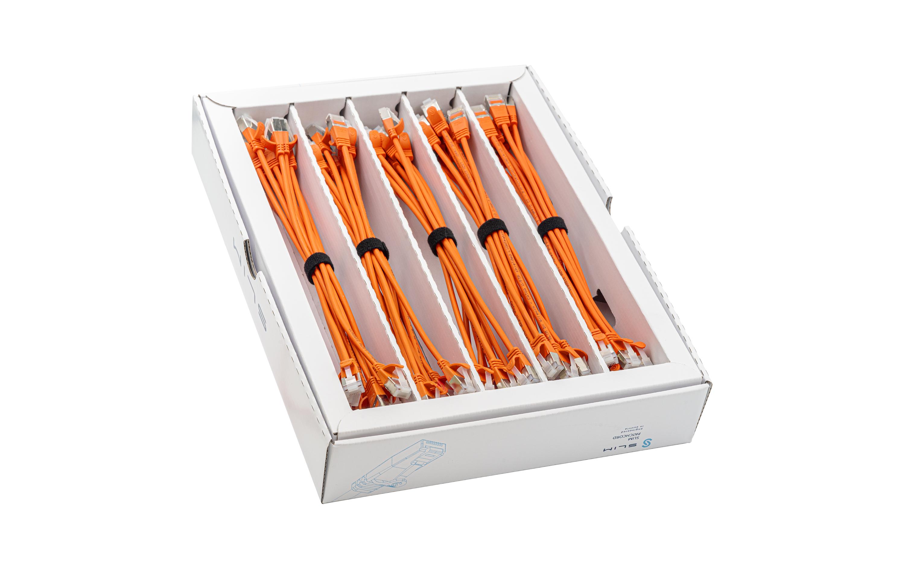 Slimpatchkabel RJ-45, Cat 6A, U/FTP, 0.25 m, Orange,50-Pack<br>SLIM Multipack, 50x 25cm KAT6A Patchkabel, orange