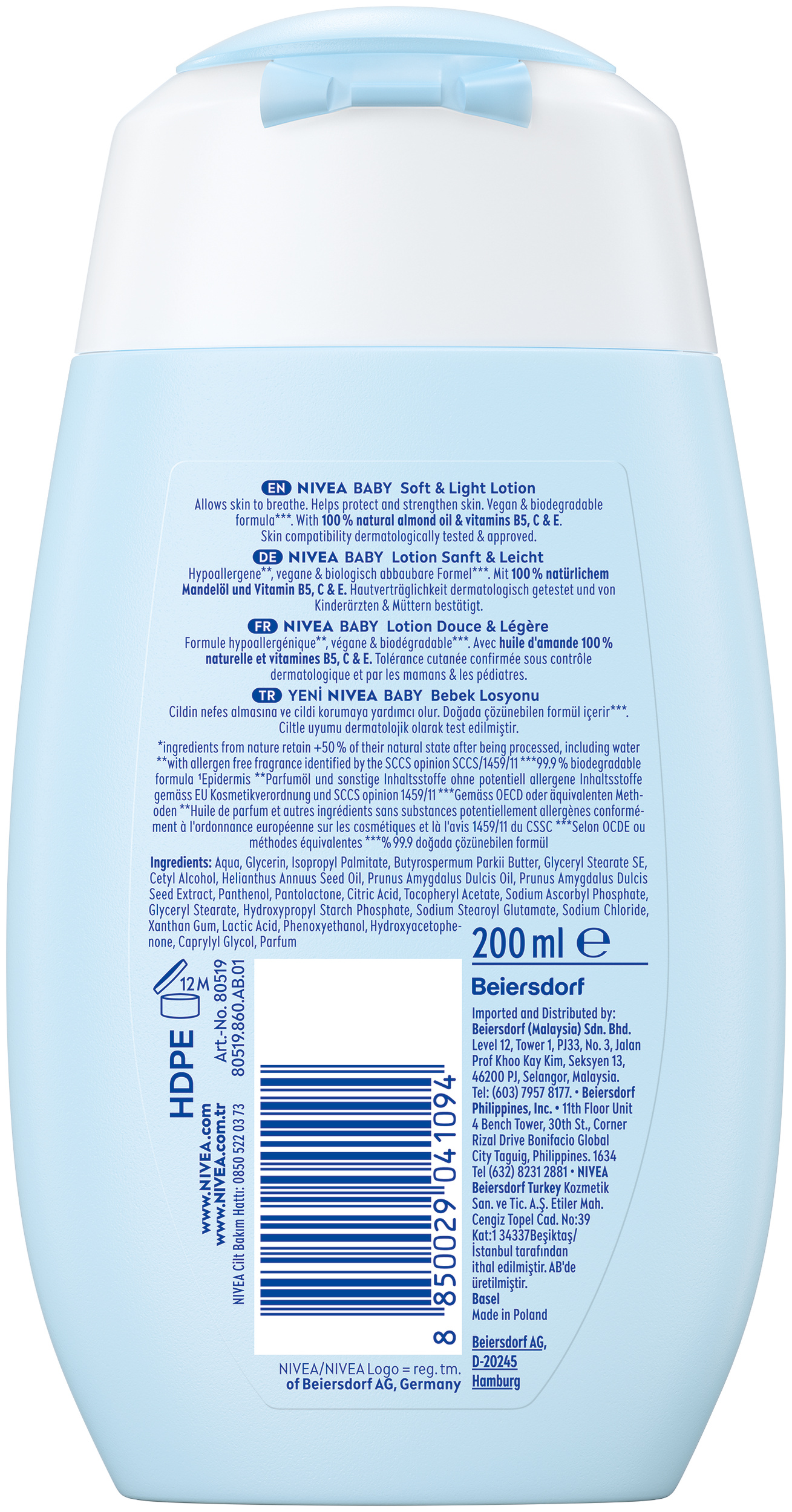 Nivea BABY Lotion<br>200 ml, Flasche, Lotion, sanft & leicht