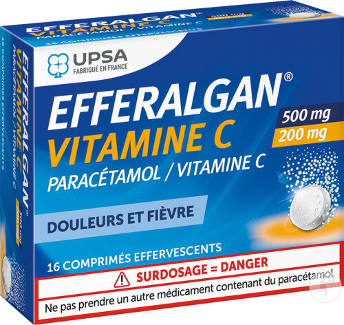 UPSA Efferalgan Vitamine C 16 Comprimés Effervescents Paracétamol, Vitamine C