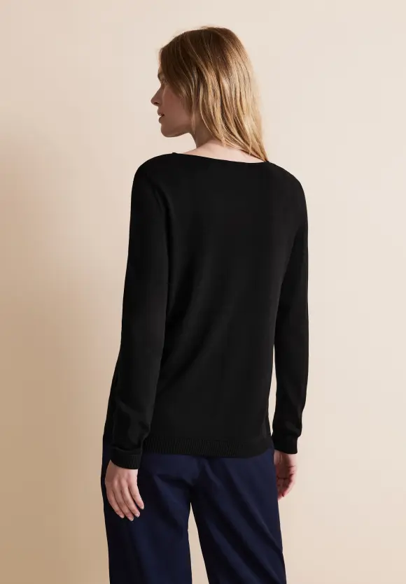 Basic Feinstrickpullover - Black