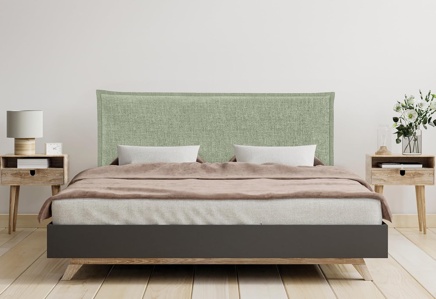DHOME Plain Natural Leinen Kopfteil mit Einfassung gepolstertes Kopfteil Bett Modernes Schlafzimmer TOP Trending (Grün, 150cm (Betten 150/160))