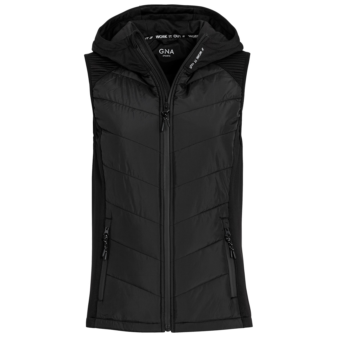 Gina Sports Damen Sport-Weste mit Kapuze schwarz