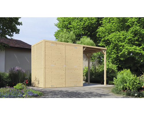 Bertilo Cubico 2 Plus Fineline Rhombus profiel tuinhuis, 373 x 170 cm, naturel