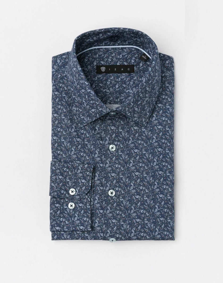 Chemise motif fleurs marine