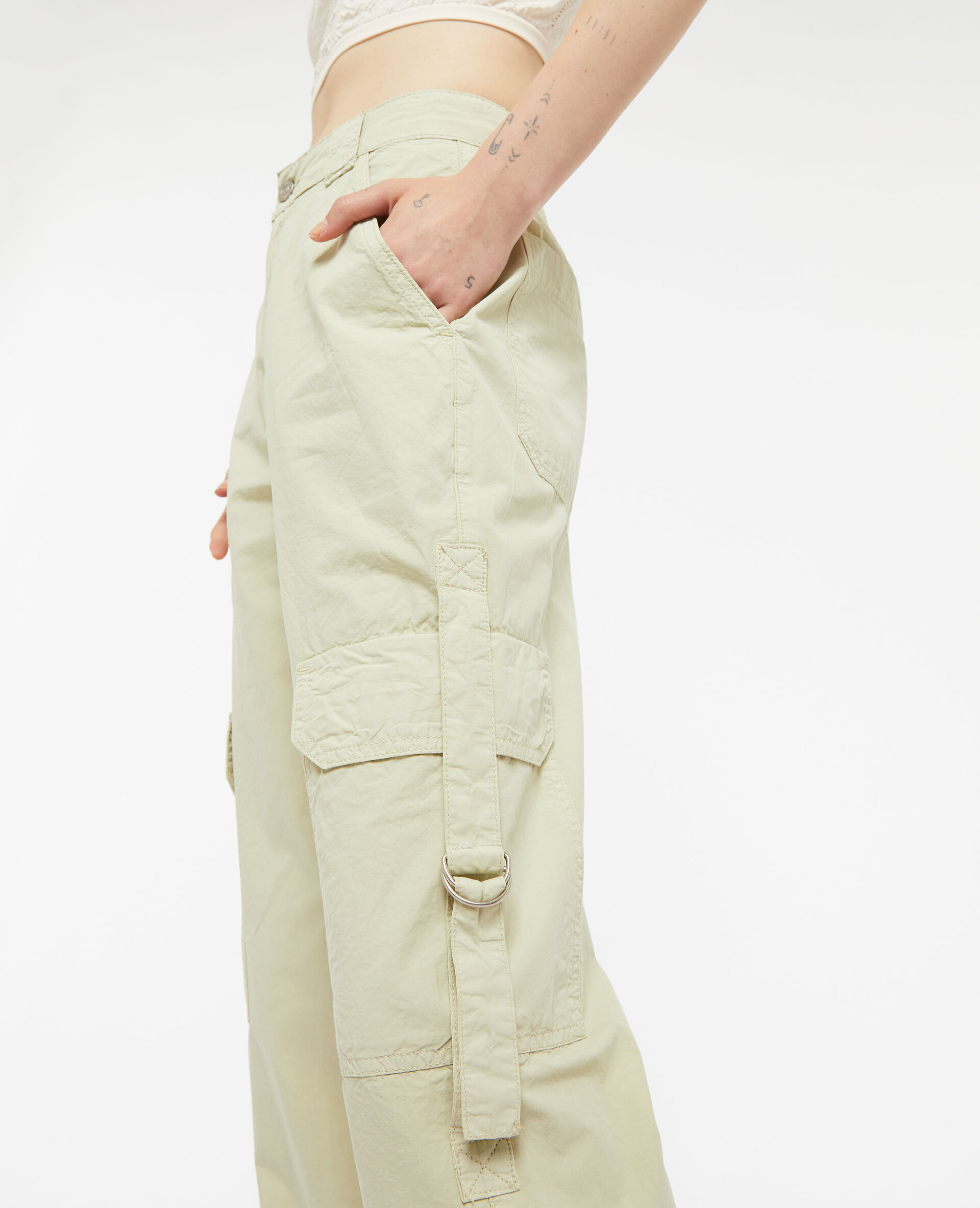 Pantalon cargo en toile légère - Vert kaki