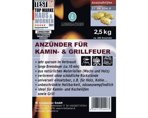 Aanmaakblokjes voor open haarden en barbecues, Lienbacher, vanaf 5 x 2,5 kg, ca. 200 stuks