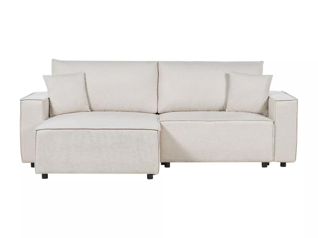 Canapé d'Angle à gauche Convertible Dossier Rembourré en Tissu Polyester Beige Karila