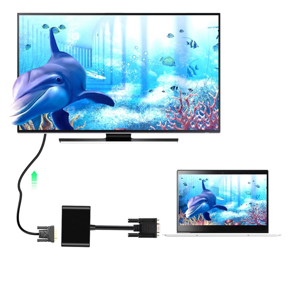 (20cm) VGA auf HDMI 1080p FullHD / VGA / 3.5mm Klinke Adapter - Schwarz