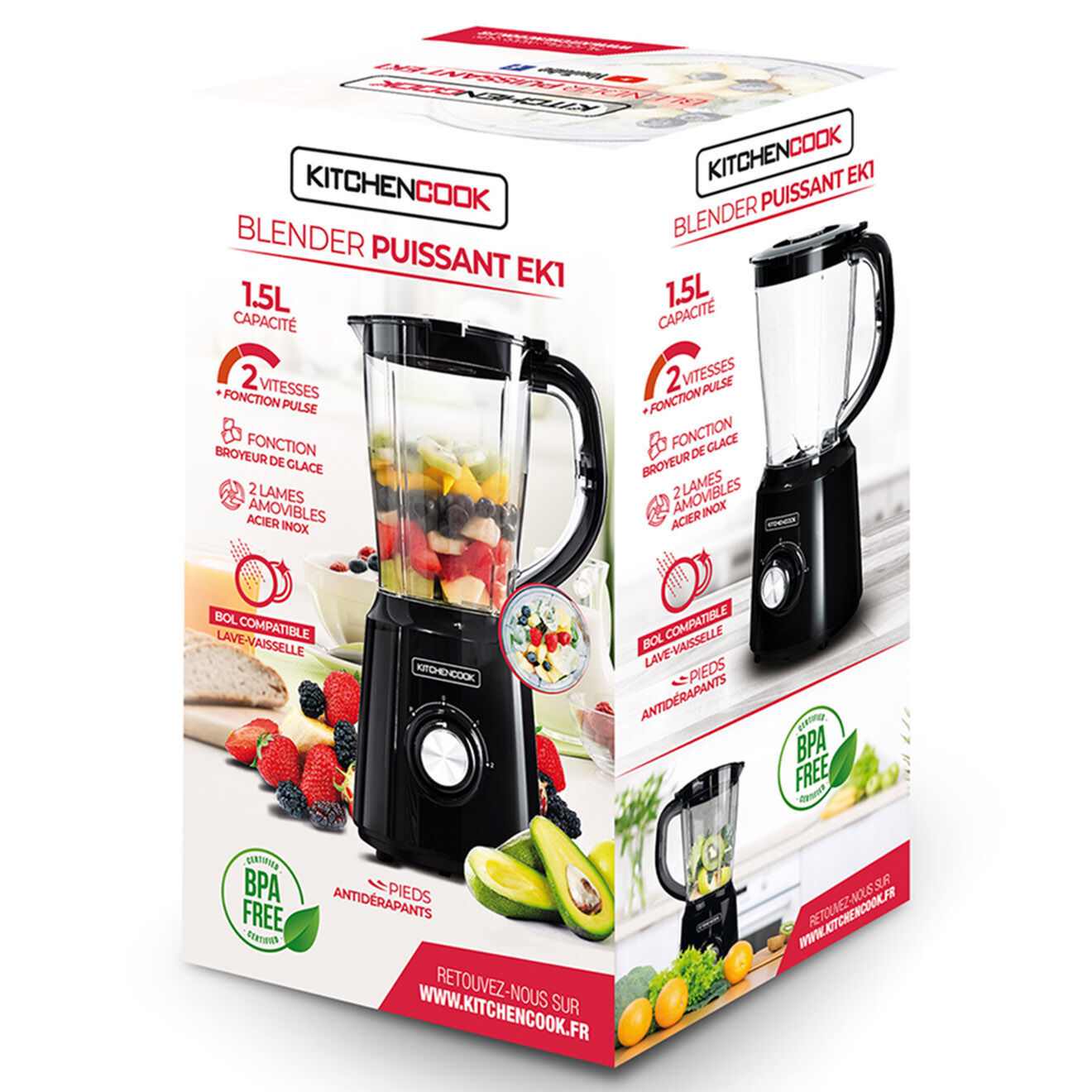 Kitchencook Blender 500W - EK1 noir - 1,5 L