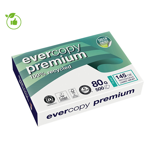 Papier blanc recyclé Evercopy Premium A4 80g, 5 ramettes de 500 feuilles